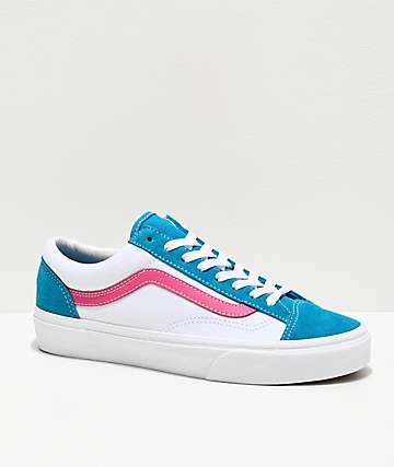 pink and white vans blue and grey