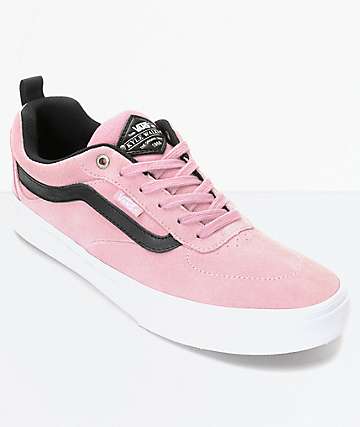 pink vans with black stripe