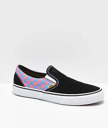 blue pink and yellow striped vans