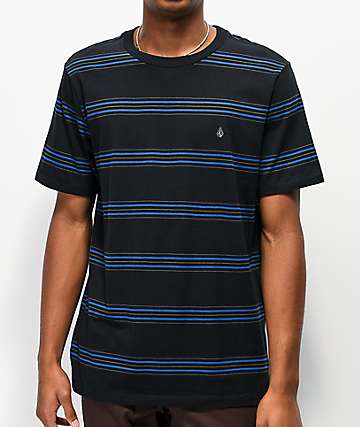 Volcom Chasen camiseta de manga larga negra y azul de rayas