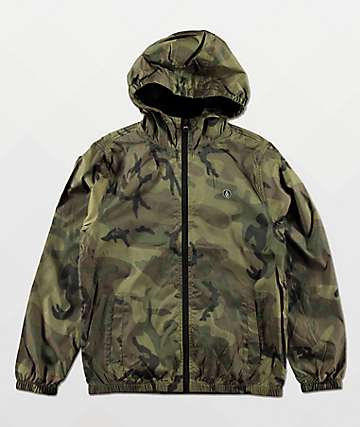 Volcom Ermont chaqueta cortavientos de camuflaje verde para niños