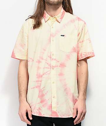 Volcom Merik camisa tie dye de manga corta de color crema y rosa