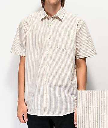 Volcom Stone Stamp White Woven Short Sleeve Button Up Shirt