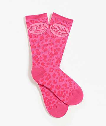 Von Dutch Cheetah Pink Crew Socks -