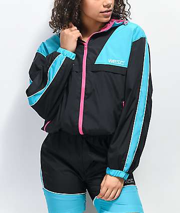WeSC chaqueta cortavientos atlética en negro y verde azulado