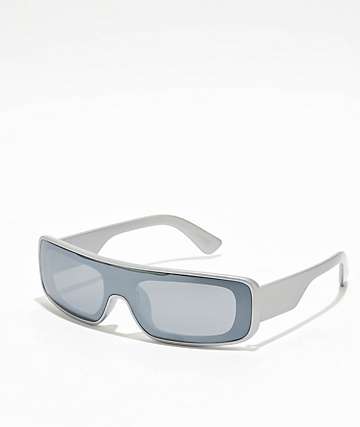 Wrap Shield Silver Sunglasses - 