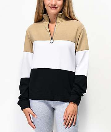 Zine Darby sudadera negra, blanca y marrón con media cremallera