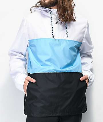 Zine Larry Blue, Black & White Colorblock Windbreaker Jacket