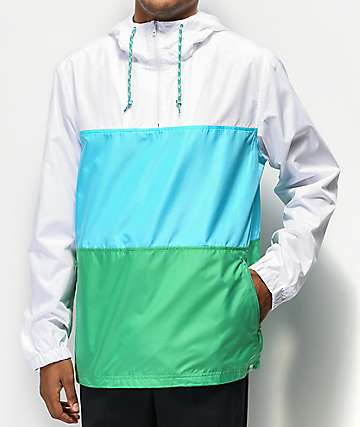 Zine Larry Blue, Green & White Colorblock Windbreaker Jacket