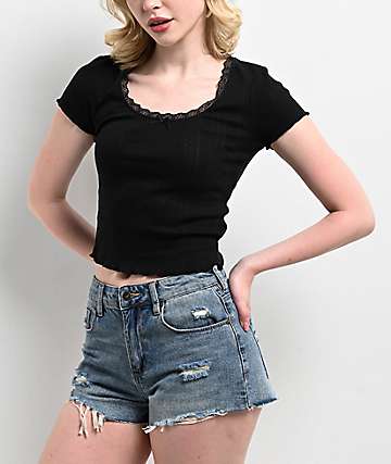 KEINA RITA　Open Back Top B lack 36 Zine Rita Black Open Back Crop T-Shirt | Zumiez
