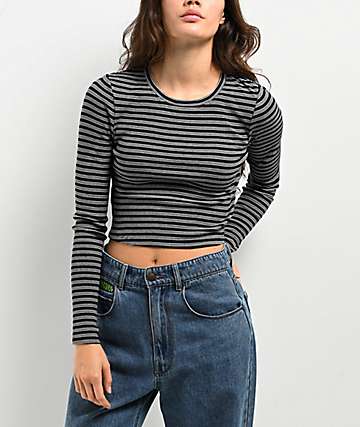 Zine Shiloh Black Long Sleeve Crop T-Shirt - 