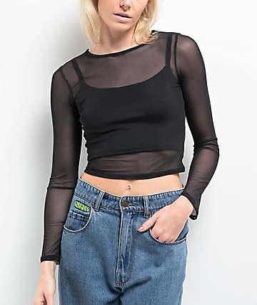 Zine Tashti Grey Long Sleeve Mesh Top | Zumiez