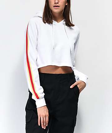Zine Tera sudadera con capucha corta en blanco, rojo y amarillo