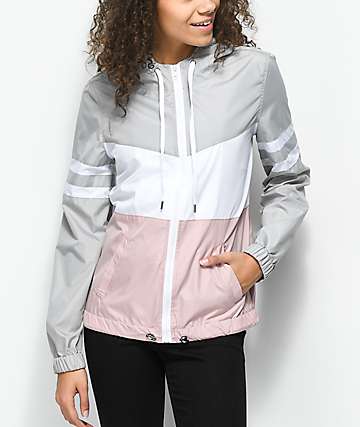 Zine Zuri chaqueta cortavientos de color malva, gris y blanco