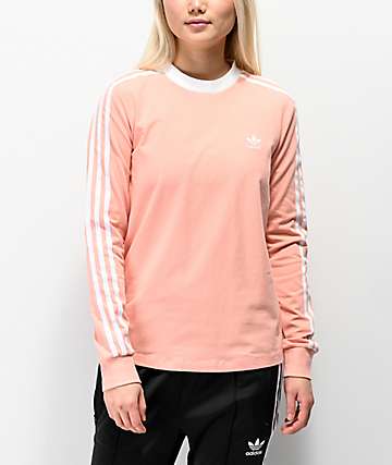 adidas 3 stripe t shirt pink