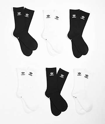 adidas Trefoil Black & White 6 Pack Crew Socks - 