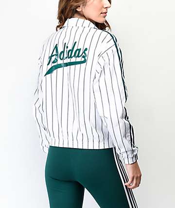 white adidas jacket with green stripe
