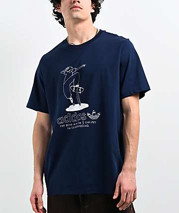 adidas originals stand collar t shirt navy