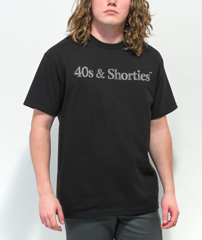 40s & Shorties con Texto Rhinestone camiseta negra