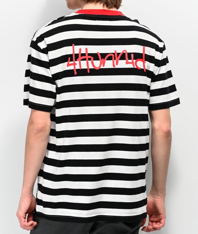 4Hunnid Members Black & White Striped T-Shirt