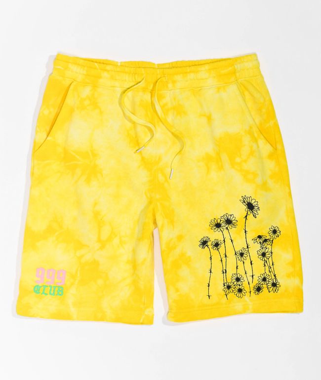 999 Club by Juice WRLD Barbed Daisy Yellow Tie Dye Sweat Shorts