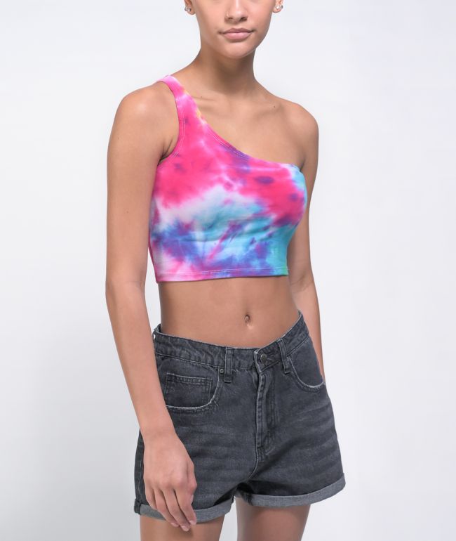 ALab Cray One Shoulder Tie Dye Crop Tank Top