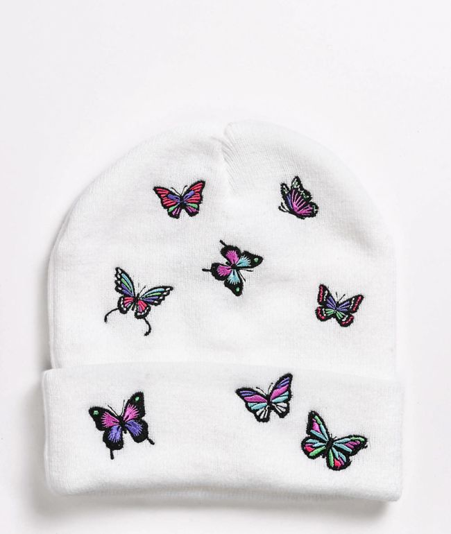 A-Lab Ellison Butterfly Embroidered White Beanie