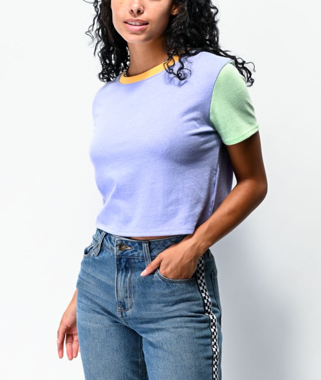 A-Lab Quinnie Colorblock Light Purple Crop T-Shirt