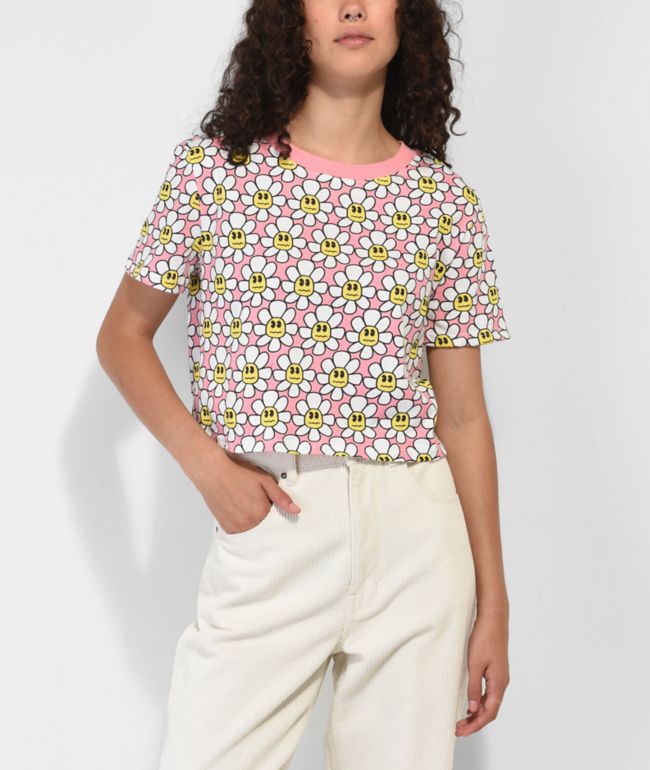 A-Lab Quinnie Daisy All Over Pink Crop T-Shirt