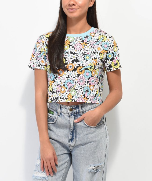 A-Lab Quinnie Trippy Floral Crop T-Shirt