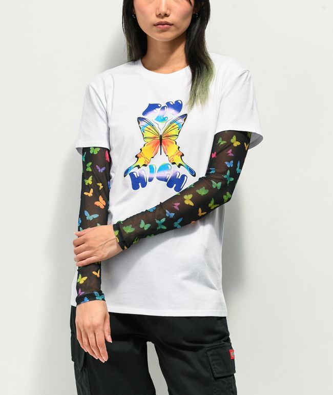 A-Lab Tellie Butterfly White Layered Long Sleeve T-Shirt