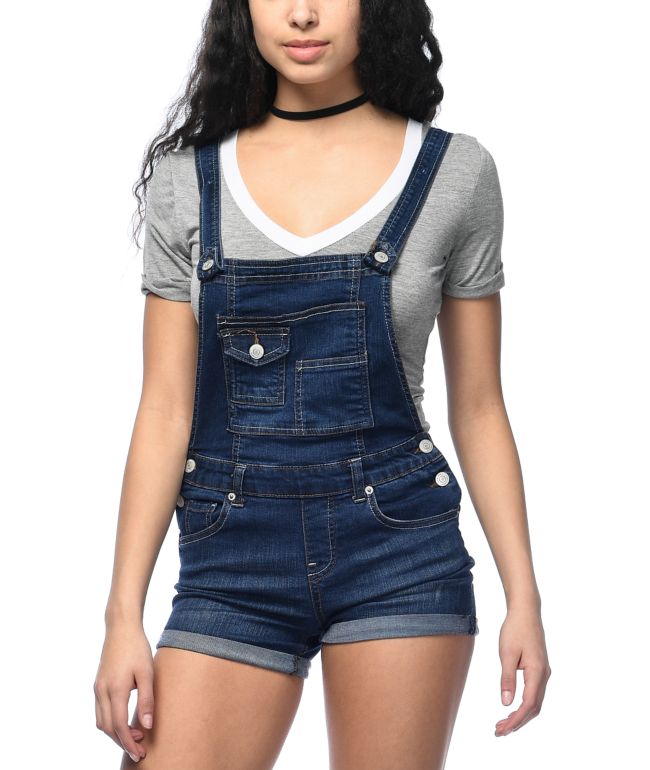 Dark denim overall shorts clearance