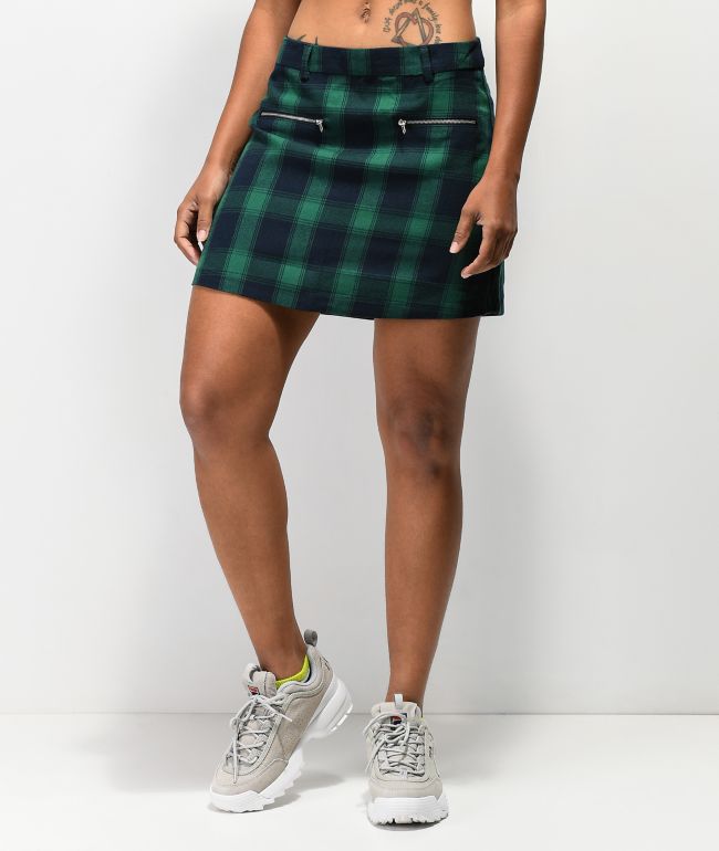Blue and green plaid skirt clearance