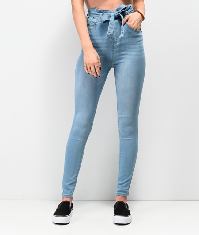 high waist paperbag skinny jeans