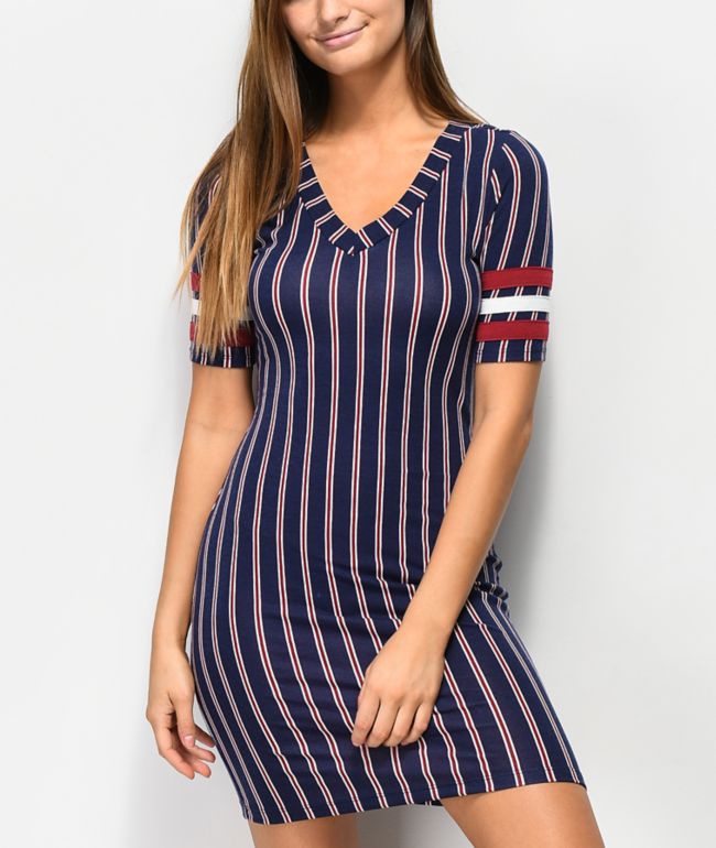 white navy striped dress