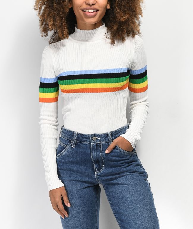 White sweater with rainbow stripe clearance