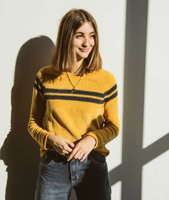 yellow striped sweater
