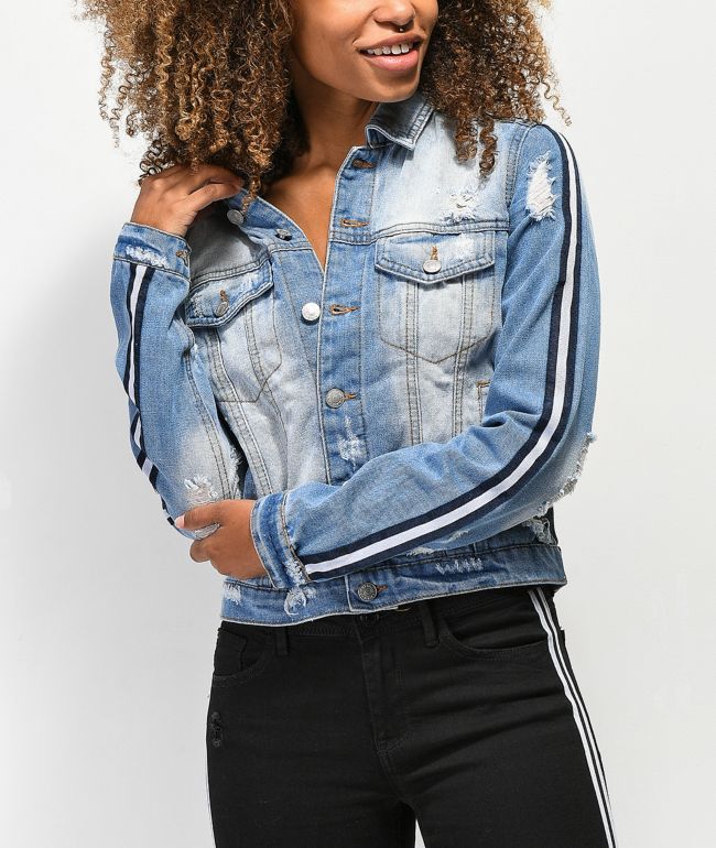denim jacket with white stripes