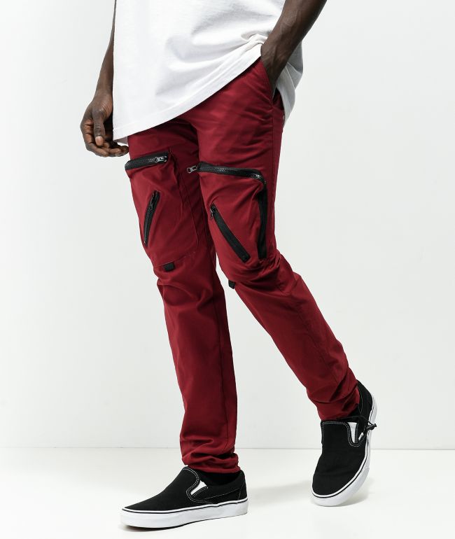 American Stitch Burgundy Nylon Cargo Pants