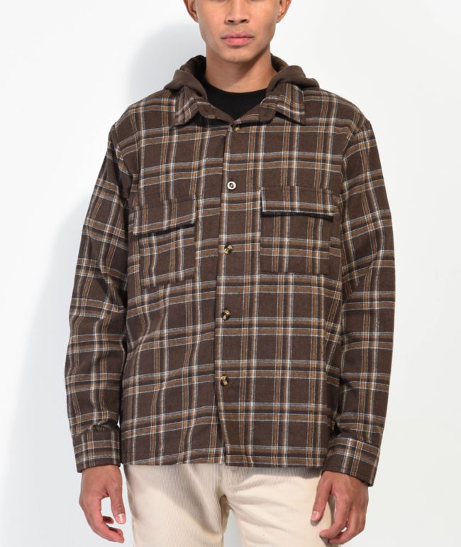 American Stitch Camisa de franela con capucha de manga larga marrón