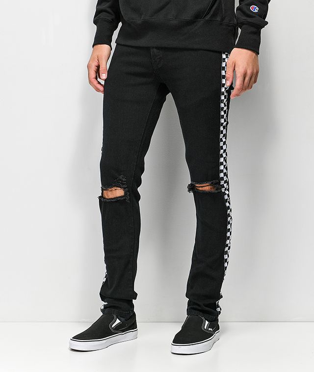 black ripped jeans with checkers