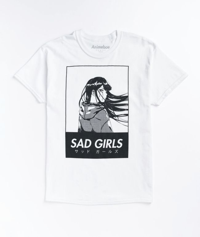 Animebae Sad Girls White T-Shirt