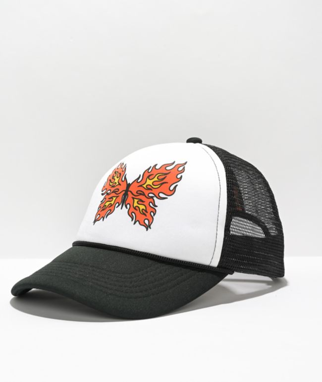 Artist Collective Fire Butterfly gorra de camionero negra y blanca