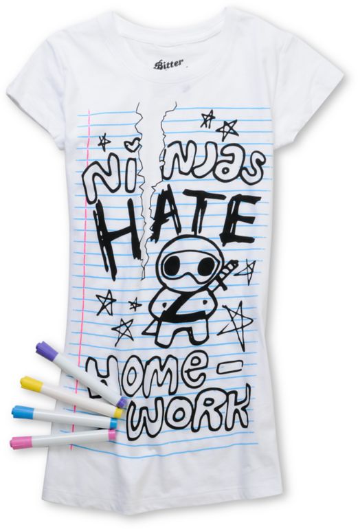Bitter Sweet Ninjas Hate Homework White Coloring T Shirt Zumiez