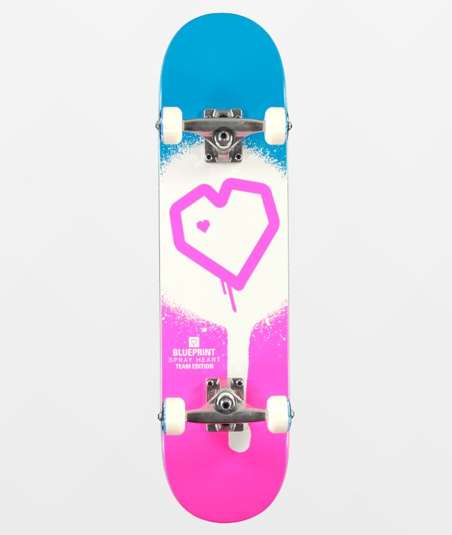 Blueprint Spray Heart Pink & Blue 7.25" patineta completa