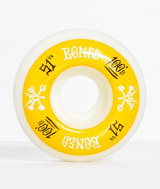 Bones 100 Ringers 51mm Yellow & White Skateboard Wheels