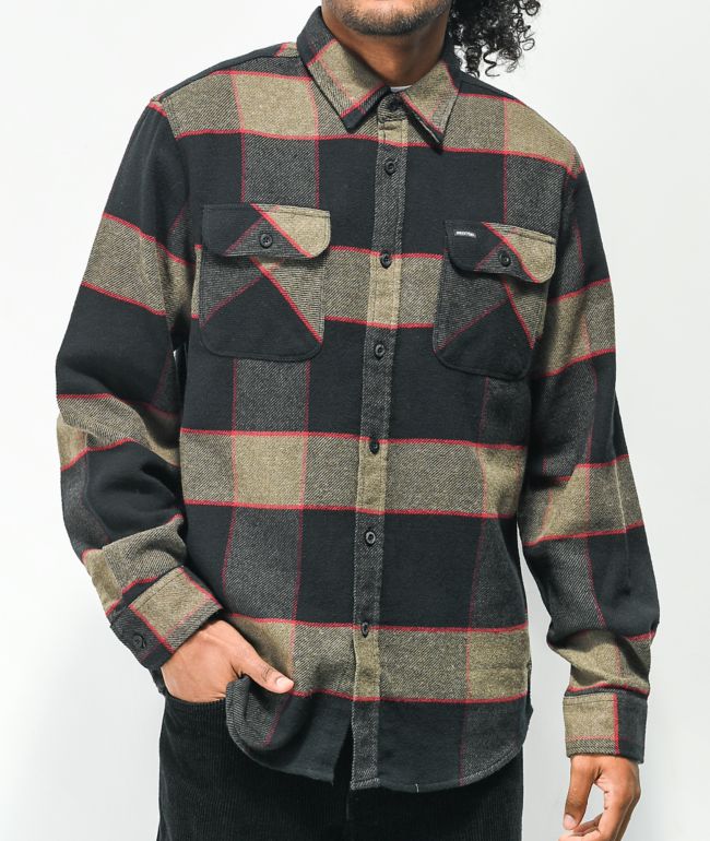 Brixton Bowery camisa de franela a cuadros marrón, gris y carbón