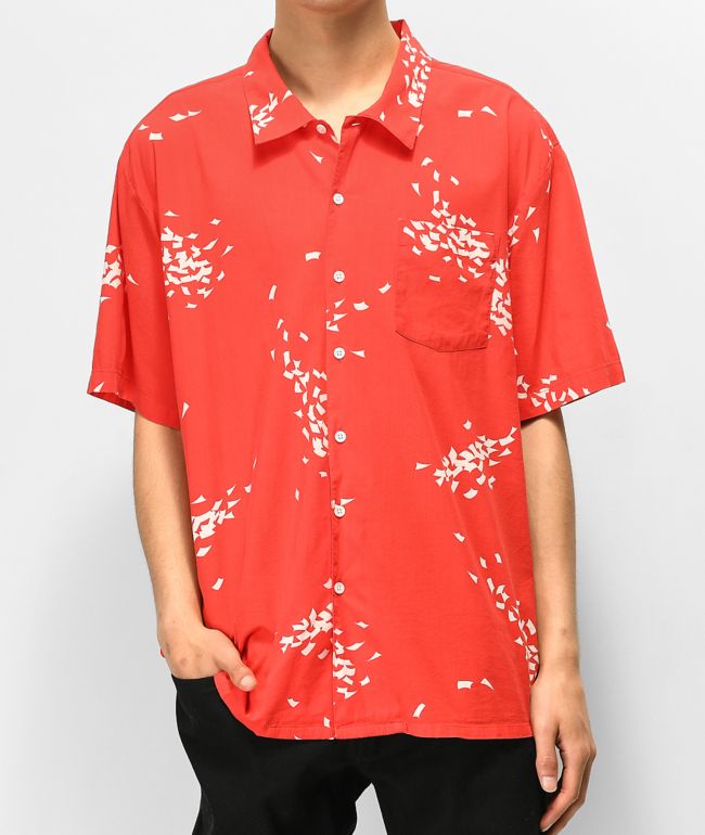 Red and white short sleeve button up Outlet