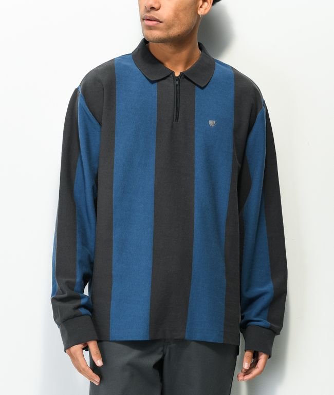 Brixton Shield Black & Blue Stripe Rugby Shirt