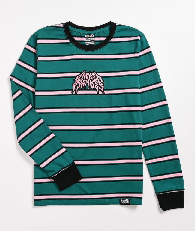 Green and white striped shirt long sleeve Clearance